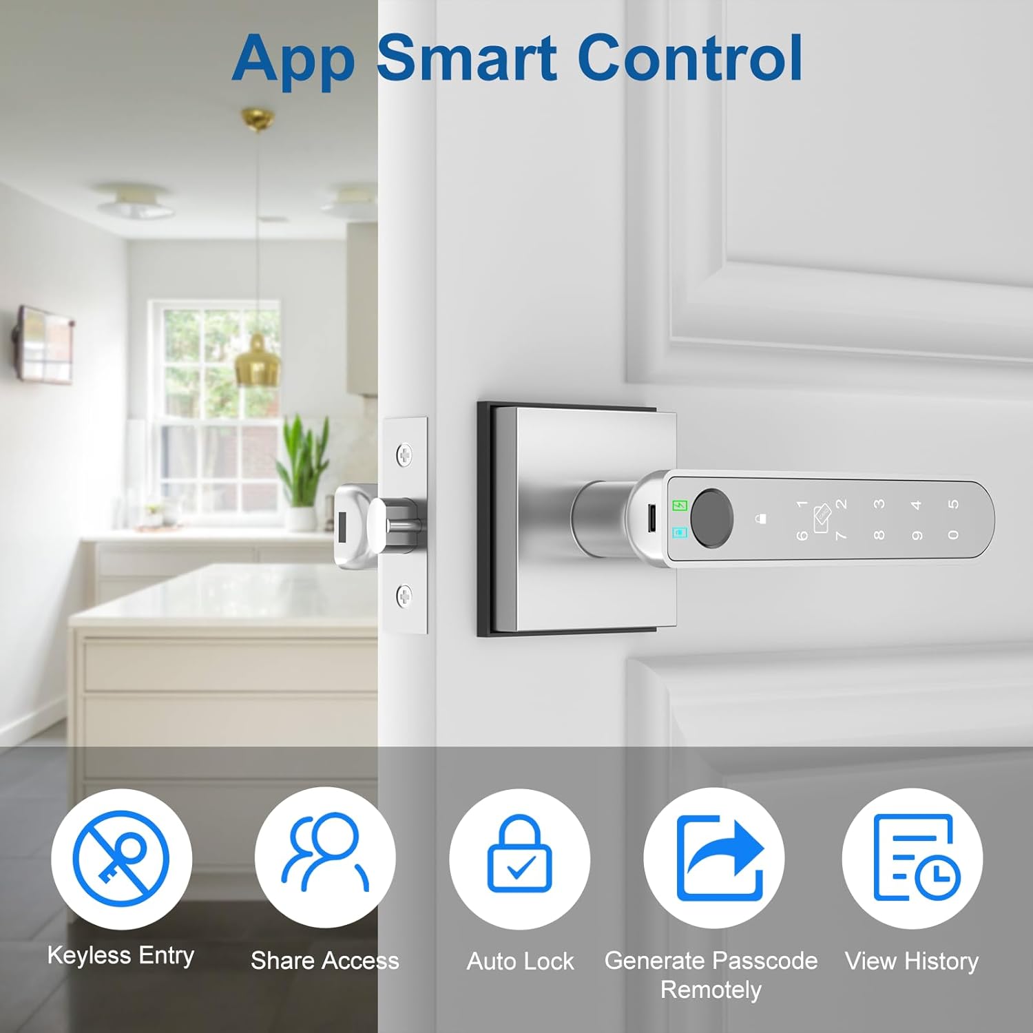 Foxgard Smart Fingerprint Door Lock:Fingerprint Door Knob-Biometric 5-in-1 Finger Print Door Lock-Thumb Print Door Knob for Bedroom-APP Control-Easy Installation–Square Black–1 Pack