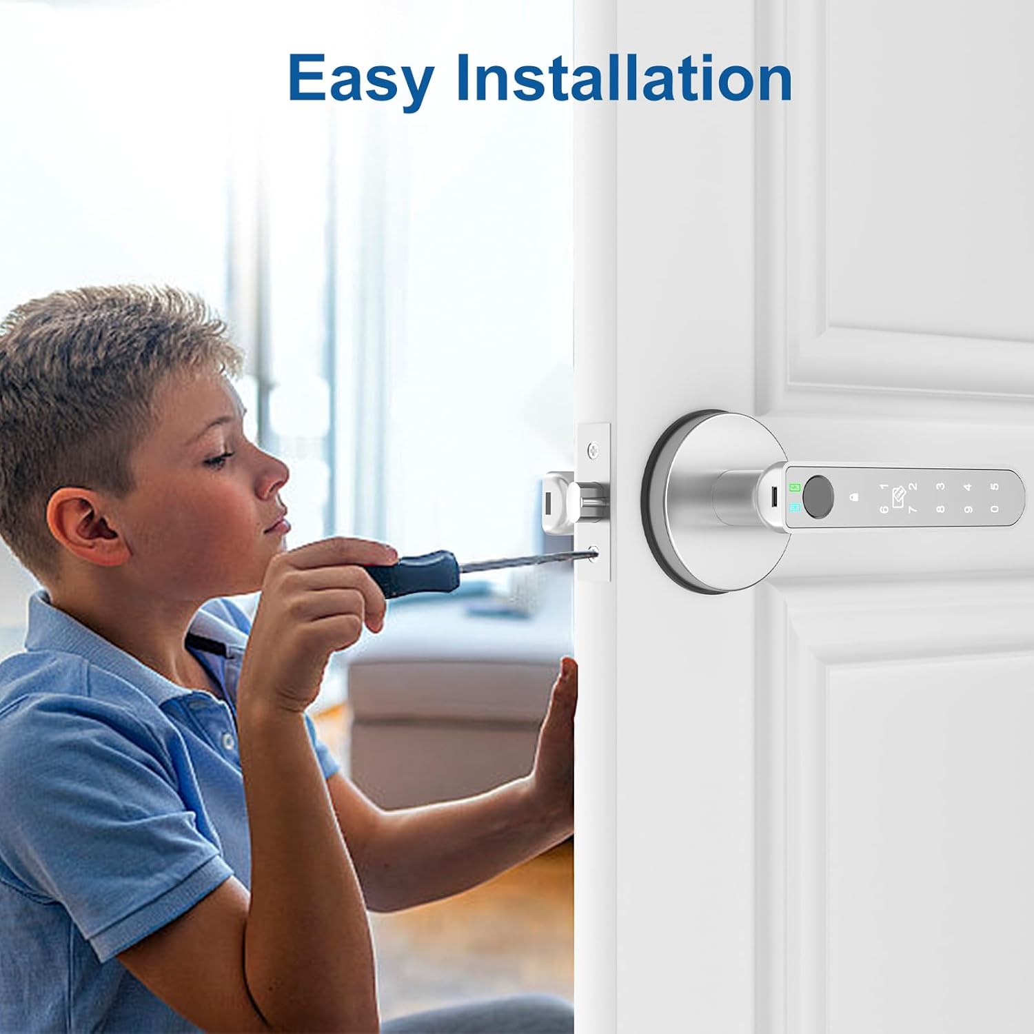Foxgard Smart Fingerprint Door Lock:Fingerprint Door Knob-Biometric 5-in-1 Finger Print Door Lock-Thumb Print Door Knob for Bedroom-APP Control-Easy Installation–Square Black–1 Pack