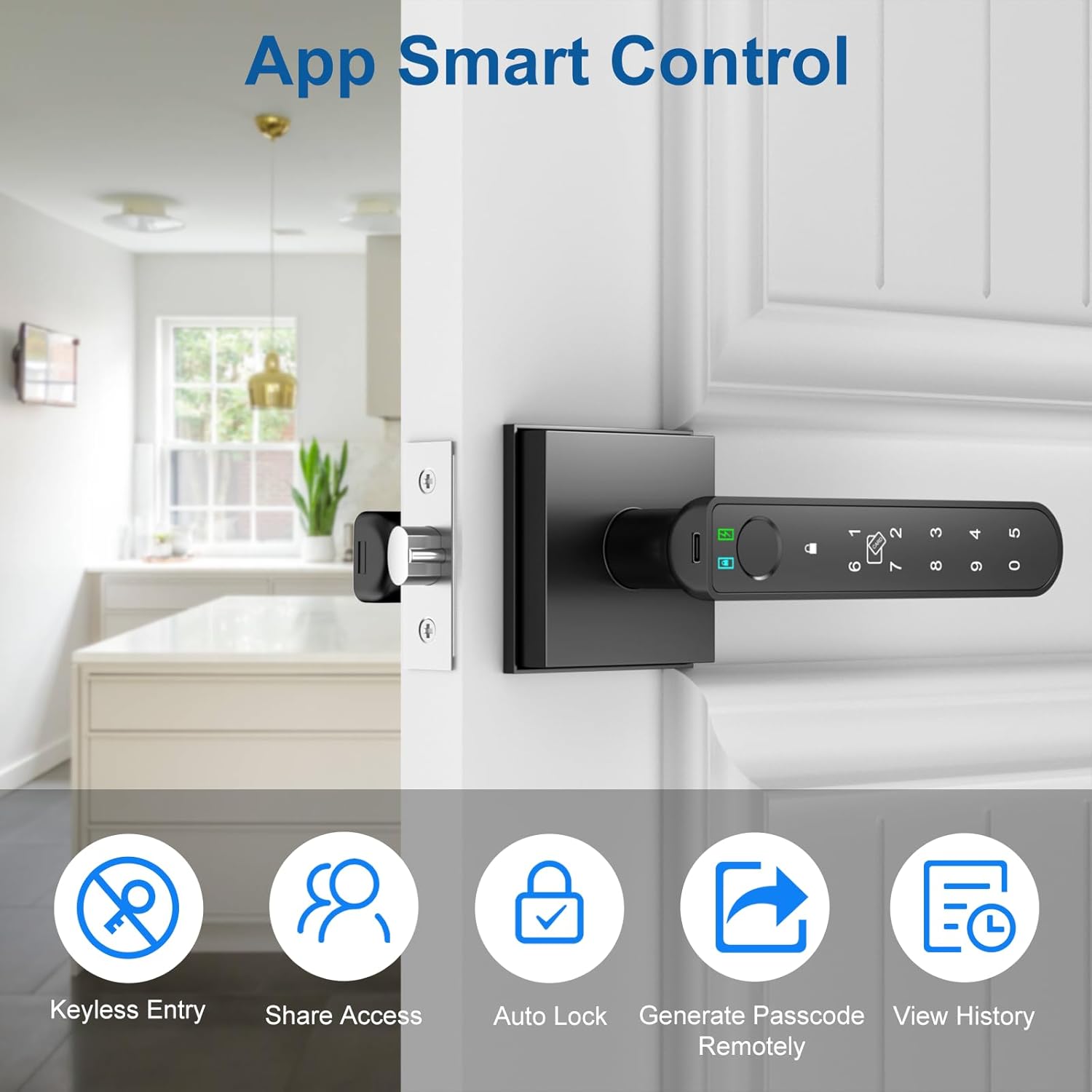 Foxgard Smart Fingerprint Door Lock:Fingerprint Door Knob-Biometric 5-in-1 Finger Print Door Lock-Thumb Print Door Knob for Bedroom-APP Control-Easy Installation–Square Black–1 Pack