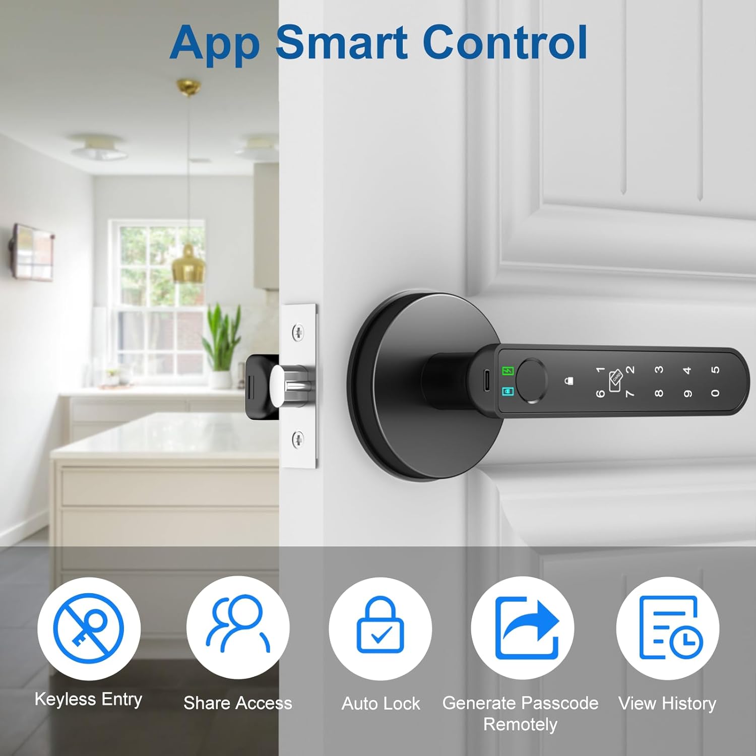 Foxgard Smart Fingerprint Door Lock:Fingerprint Door Knob-Biometric 5-in-1 Finger Print Door Lock-Thumb Print Door Knob for Bedroom-APP Control-Easy Installation–Square Black–1 Pack