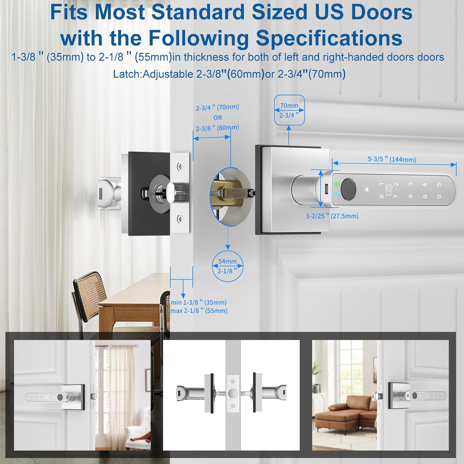 Foxgard Smart Fingerprint Door Lock:Fingerprint Door Knob-Biometric 5-in-1 Finger Print Door Lock-Thumb Print Door Knob for Bedroom-APP Control-Easy Installation–Square Black–1 Pack