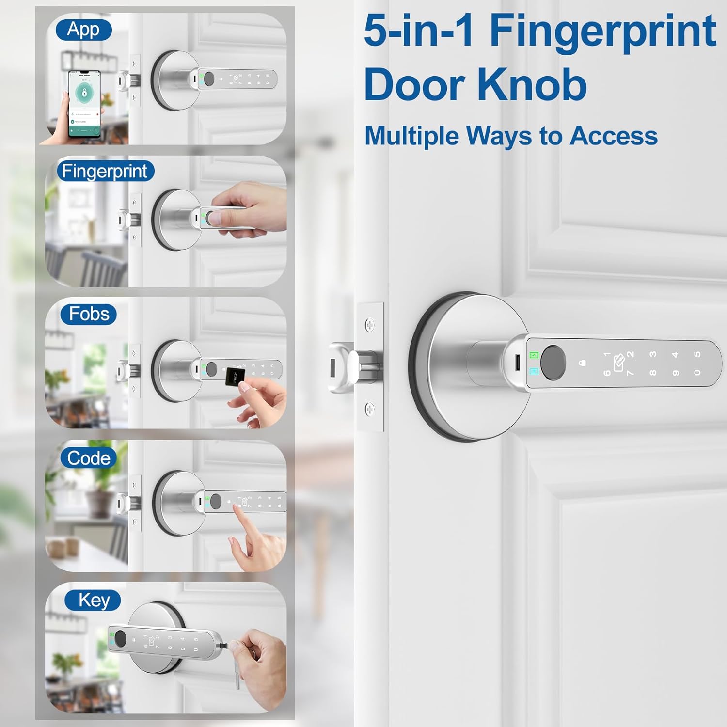 Foxgard Smart Fingerprint Door Lock:Fingerprint Door Knob-Biometric 5-in-1 Finger Print Door Lock-Thumb Print Door Knob for Bedroom-APP Control-Easy Installation–Square Black–1 Pack