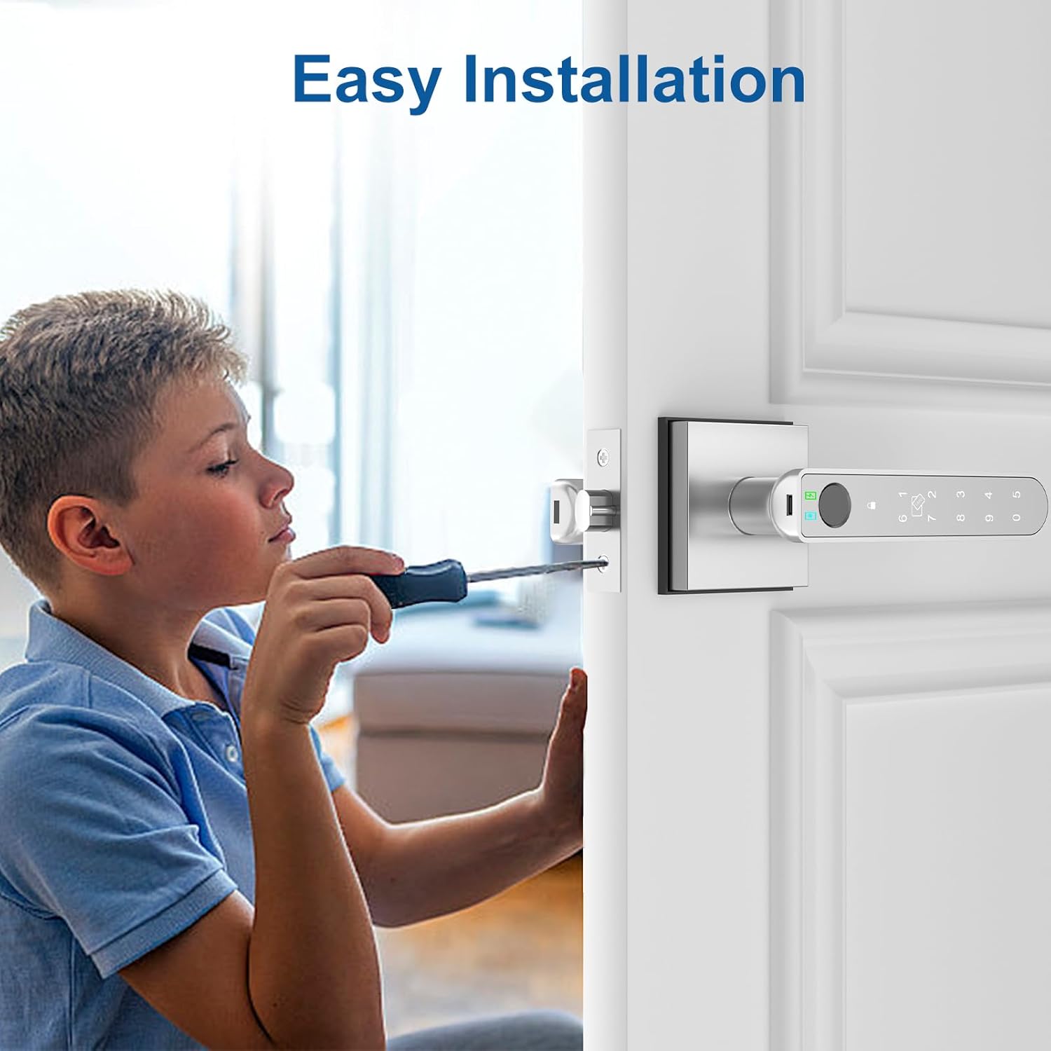 Foxgard Smart Fingerprint Door Lock:Fingerprint Door Knob-Biometric 5-in-1 Finger Print Door Lock-Thumb Print Door Knob for Bedroom-APP Control-Easy Installation–Square Black–1 Pack