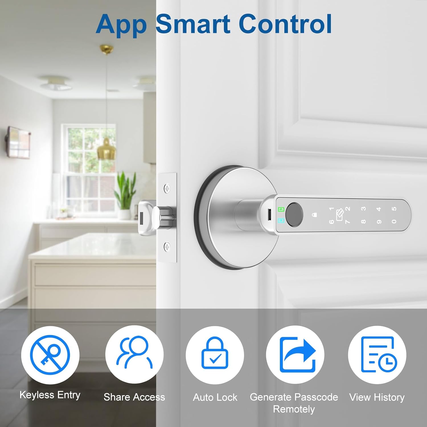 Foxgard Smart Fingerprint Door Lock:Fingerprint Door Knob-Biometric 5-in-1 Finger Print Door Lock-Thumb Print Door Knob for Bedroom-APP Control-Easy Installation–Square Black–1 Pack