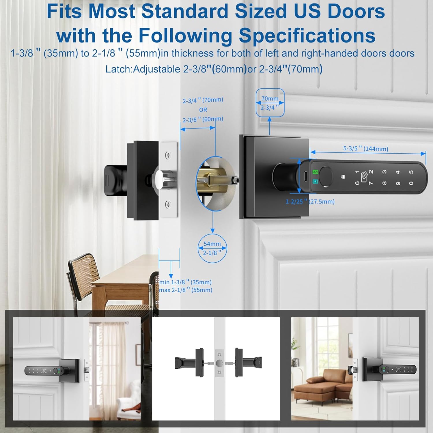 Foxgard Smart Fingerprint Door Lock:Fingerprint Door Knob-Biometric 5-in-1 Finger Print Door Lock-Thumb Print Door Knob for Bedroom-APP Control-Easy Installation–Square Black–1 Pack