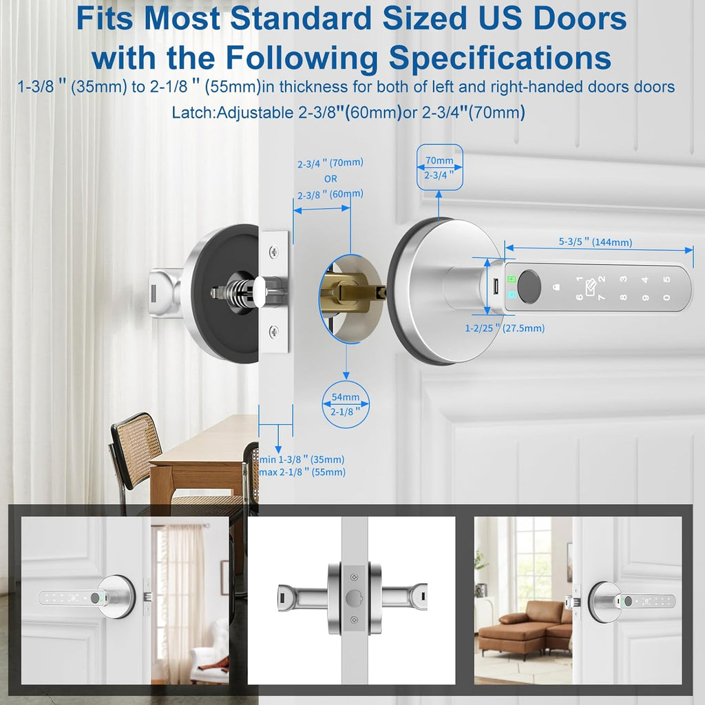 Foxgard Smart Fingerprint Door Lock:Fingerprint Door Knob-Biometric 5-in-1 Finger Print Door Lock-Thumb Print Door Knob for Bedroom-APP Control-Easy Installation–Square Black–1 Pack